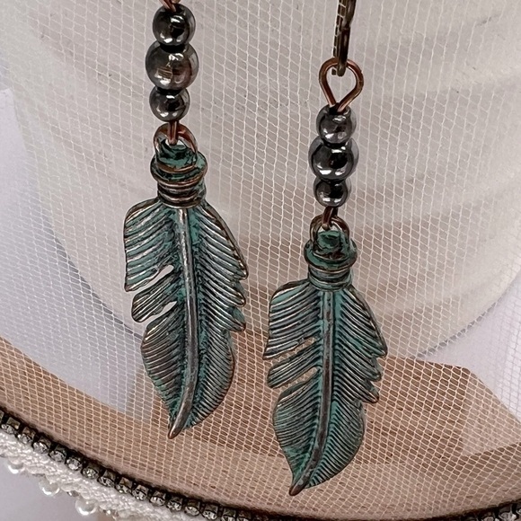 COPPER Feather Dangle Earrings HYPOALLERGENIC - Picture 5 of 12